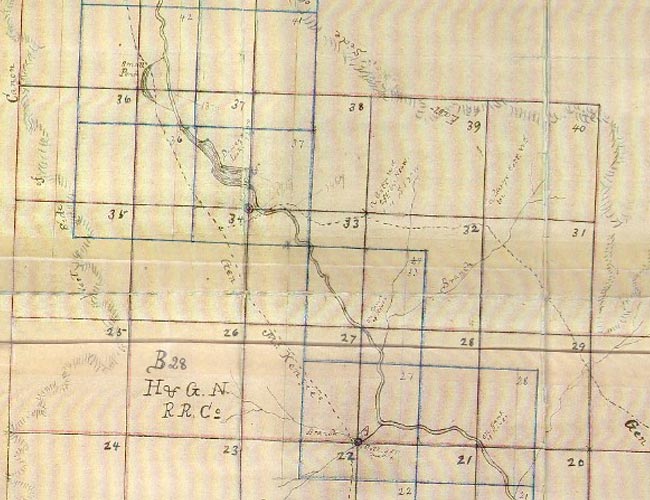 Old Map of Southwest corner of Section 1, Block A